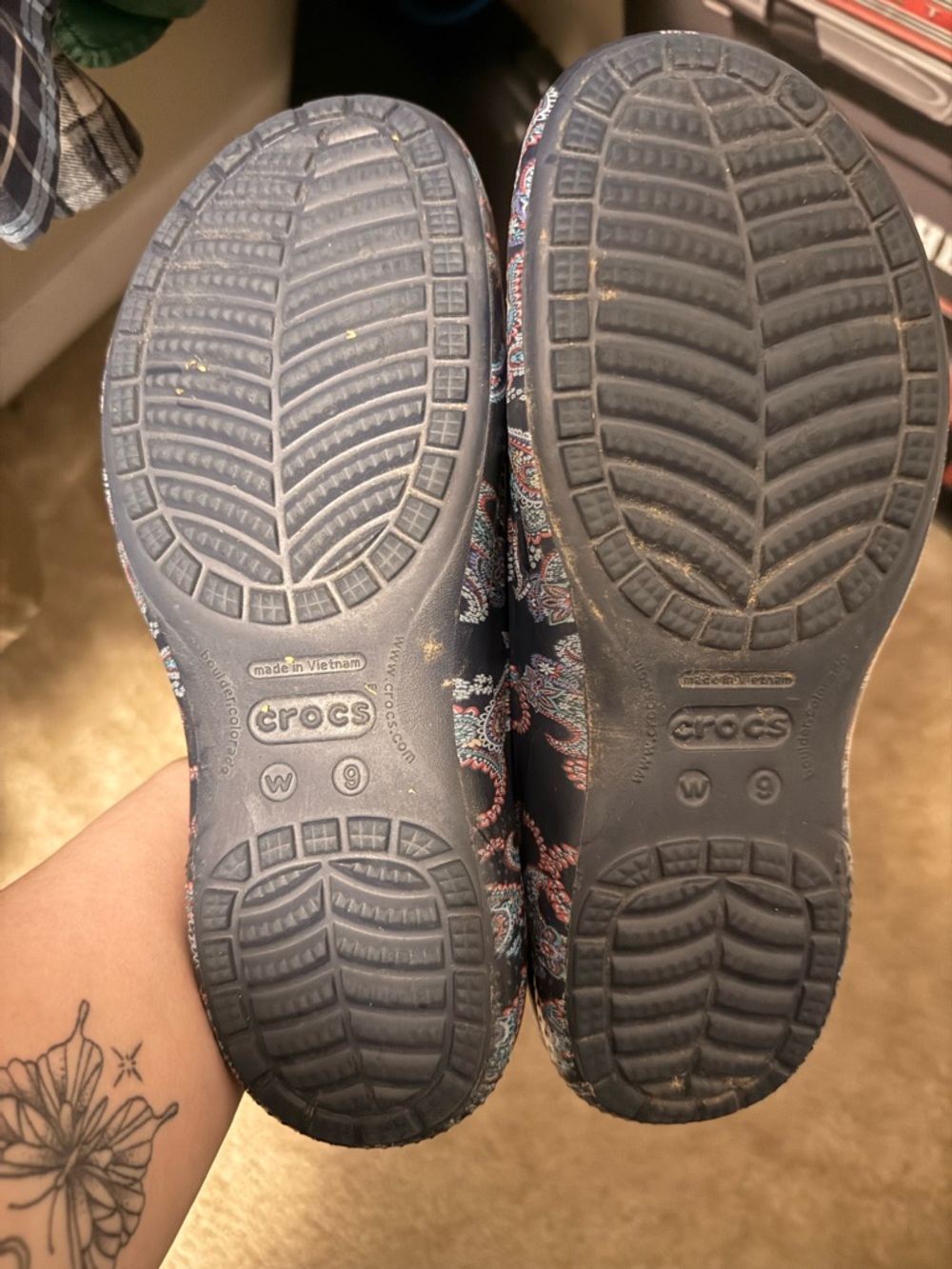 CROCS Navy Paisley Slip-On Clogs - Picture 5 of 5